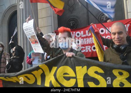 Demonstranten kamen zur Bank von england, um die Rückgabe von Goldlagerstätten zu fordern, trotz gerichtlicher Entscheidungen. Stockfoto