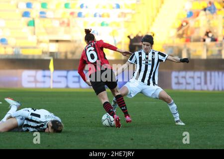 Frosinone, Frosinone, Italien. 8th Januar 2022. Sofie Judge Pedersen von Juventus Women Gesten beim italienischen Supercup-Frauenfinale 2021/22 zwischen dem FC Juventus und dem AC Mailand am 8th. Januar 2022 im Benito Stirpe Stadium in Frosinone, Italien (Bildnachweis: © Rafaele Conti/Pacific Press via ZUMA Press Wire) Stockfoto