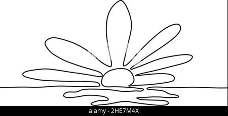 Kontinuierliche eine Linie zeichnen. Sonnenuntergang auf dem Meer. Vector Illustration. Stock Vektor