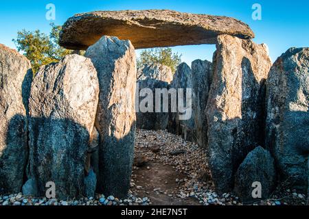 El Pozuelo Megalithkomplex in Zalamea la Real, Huelva, Andalusien, Spanien Stockfoto