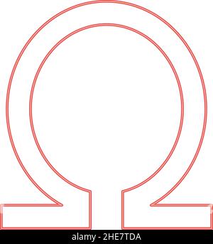 Neon Symbol Omega rot Farbe Vektor Illustration Bild flach Stil Licht Stock Vektor