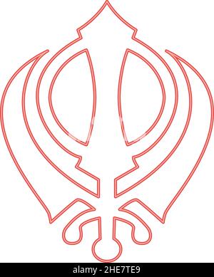 Neon khanda Symbol sikhi Zeichen rot Farbe Vektor Illustration Bild flach Stil Licht Stock Vektor