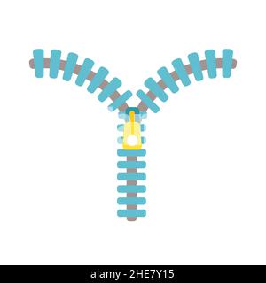 Offener Reißverschluss isoliert auf weißem Hintergrund. Vektorgrafik Stock Vektor