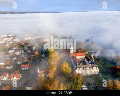 Bernried am Starnberger See im Nebel, Bayern, Deutschland Stockfoto