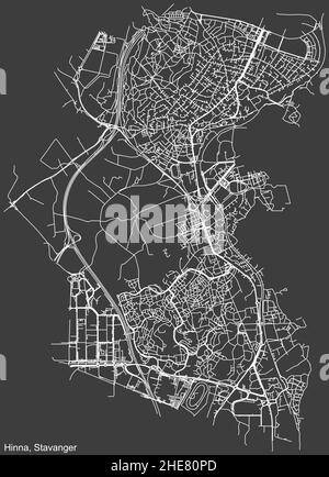 Detaillierte negative Navigation weiße Linien urbane Straße Straßen Karte des Viertels HINNA BOROUGH of the Norwegian regional Capital City of Stavanger, No Stock Vektor