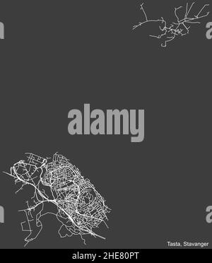 Detaillierte negative Navigation weiße Linien städtische Straße Straßen Karte des Viertels TASTA BEZIRK der norwegischen Hauptstadt Stavanger, No Stock Vektor