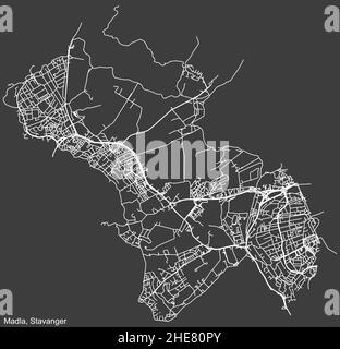 Detaillierte negative Navigation weiße Linien urbane Straße Straßen Karte des Viertels MADLA BOROUGH of the Norwegian regional Capital City of Stavanger, No Stock Vektor