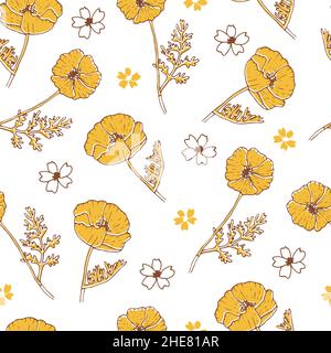 Nahtloses Muster mit kalifornischen Mohnblumen auf transparentem Hintergrund Stock Vektor