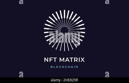 Blockchain-Logo, Logo, Zeichen. Designvorlage für digitale Kreislinien. Krypto-Logo mit geometrischer abstrakter Transaktion. Minimalistischer Stil. Vektorgrafik Stock Vektor