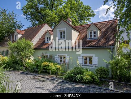 Historische Hostelhäuser in München, Bayern, Deutschland Stockfoto