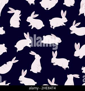 Lustige Hase nahtlose Muster. Kaninchen Cartoon Textildruck, niedliche Hasen Tapete. Hübsche Cartoon wilde Tiere Charaktere für Kinder, Vektor Stock Vektor