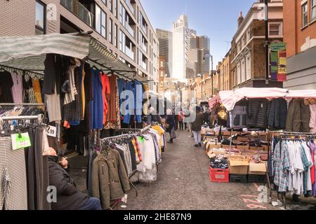 Petticoat Lane Market, Whitechapel, Aldgate, London England Stockfoto