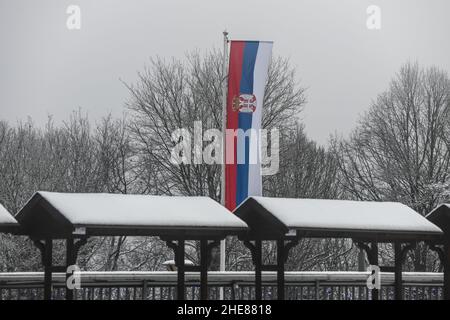 Winter in Serbien: Schnee auf dem Berg Avala, Belgrad Stockfoto