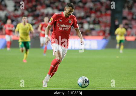 Lissabon, Portugal. 09th Januar 2022. Diogo Gonçalves Mittelfeldspieler von SL Benfica in Aktion während des Liga Portugal Bwin-Spiels zwischen SL Benfica und FC Paços de Ferreira am 09. Januar 2022 in Estádio da Luz in Lissabon, Portugal. Valter Gouveia/SPP Credit: SPP Sport Press Photo. /Alamy Live News Stockfoto