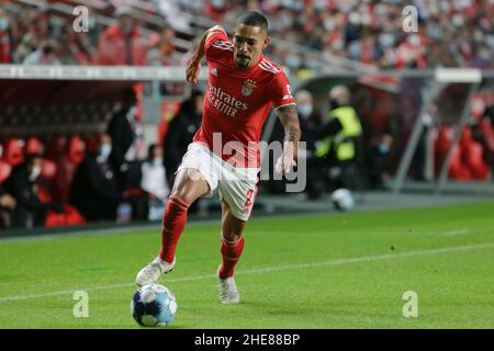 Lissabon, Portugal. 09th Januar 2022. Gilberto Verteidiger von SL Benfica in Aktion während des Liga Portugal Bwin-Spiels zwischen SL Benfica und FC Paços de Ferreira am 09. Januar 2022 in Estádio da Luz in Lissabon, Portugal. Valter Gouveia/SPP Credit: SPP Sport Press Photo. /Alamy Live News Stockfoto