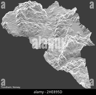 Topographische Negativrelief-Karte der Stadt TRONDHEIM, NORWEGEN mit weißen Konturlinien auf dunkelgrauem Hintergrund Stock Vektor