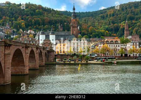 Heidelberg Mit Der Alten Brücke Und Villen Am Neckar, Deutschland Stockfoto