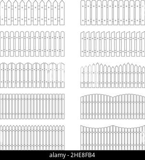 Satz von Umrissen von Zäunen, Vektordarstellung Stock Vektor