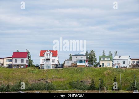 Blick über die Stadt Husavik im Norden Islands Stockfoto