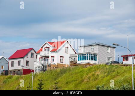 Blick über die Stadt Husavik im Norden Islands Stockfoto