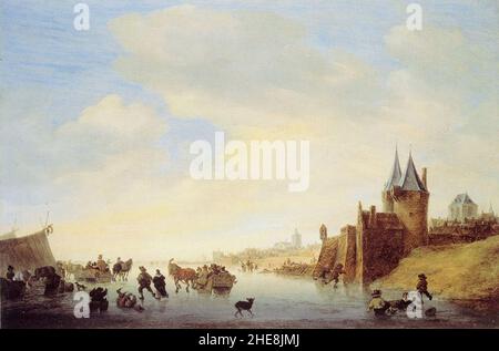 Salomon van Ruysdael - Winterlandschaft bei Arnhem. Stockfoto