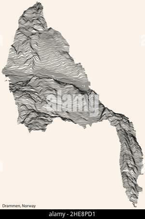 Topographische Reliefkarte der Stadt DRAMMEN, NORWEGEN mit schwarzen Konturlinien auf vintage-beigem Hintergrund Stock Vektor