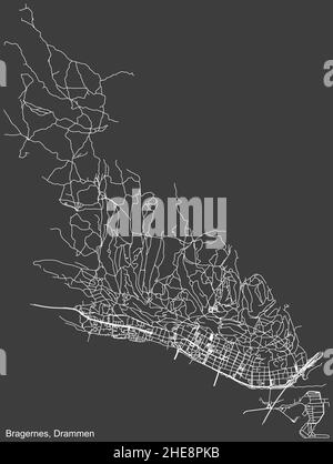 Detaillierte negative Navigation weiße Linien städtische Straße Straßen Karte des Viertels BRAGERNES GEMEINDE der norwegischen Regionalhauptstadt Dramm Stock Vektor