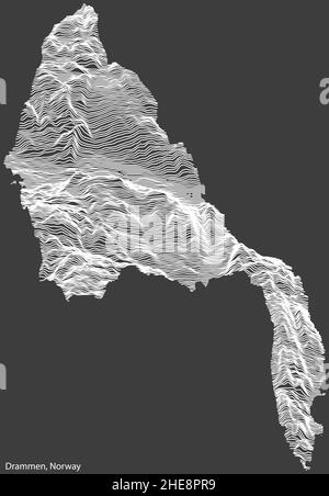 Topographische Negativrelief-Karte der Stadt DRAMMEN, NORWEGEN mit weißen Konturlinien auf dunkelgrauem Hintergrund Stock Vektor