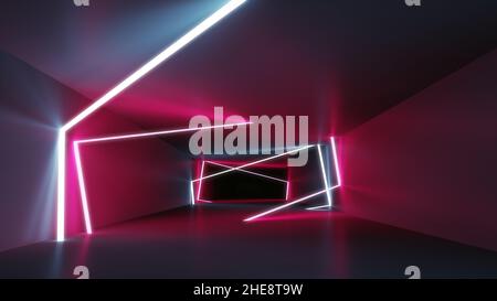 Ein Neonlicht Tunnel Hintergrund. 3D Abbildung Stockfoto