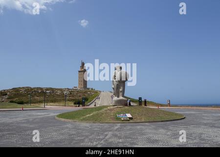 Statue von Breogan, der mystischen keltischen König aus Galizien und mythologischen Vater der galizische Nation in der Nähe der Turm des Herkules in A Coruna entfernt Stockfoto