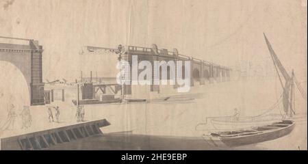 Samuel Scott - Westminster Bridge im Bau Stockfoto