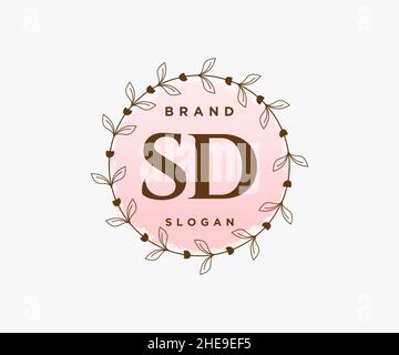 Feminines SD-Logo. Verwendbar für Natur, Salon, Spa, Kosmetik und Beauty Logos. Flaches Vektor-Logo-Design-Template-Element. Stock Vektor