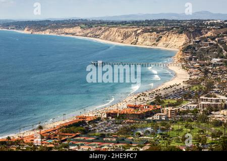 USA, Kalifornien, La Jolla, Blick auf La Jolla Shores und Scripps-Pier Stockfoto