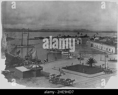 San Juan, Puerto Rico, und Umgebung, 1901-1903- Bootsanlegestelle und plaza Stockfoto