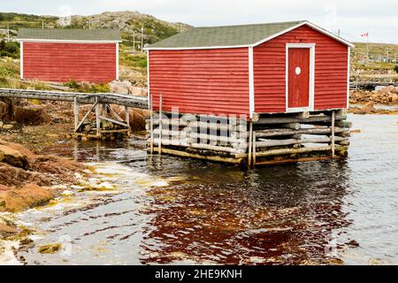 Bootshaus in Joe Batts Arm, Fogo Island, Neufundland, Kanada. Stockfoto