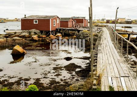 Bootshaus in Joe Batts Arm, Fogo Island, Neufundland, Kanada. Stockfoto