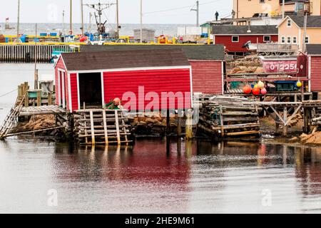 Bootshaus in Joe Batts Arm, Fogo Island, Neufundland, Kanada. Stockfoto