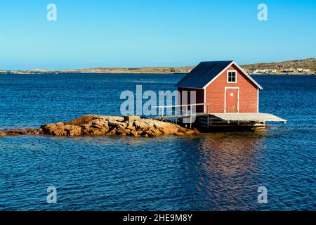 Bootshaus in Joe Batts Arm, Fogo Island, Neufundland, Kanada. Stockfoto