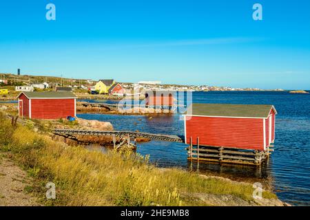 Bootshaus in Joe Batts Arm, Fogo Island, Neufundland, Kanada. Stockfoto