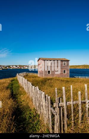 Bootshaus in Joe Batts Arm, Fogo Island, Neufundland, Kanada. Stockfoto