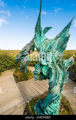 Das Treffen von zwei Winden Sculture in L'Anse aux Meadows National Historic Site, Great Northern Peninsula, Neufundland, Kanada. Stockfoto