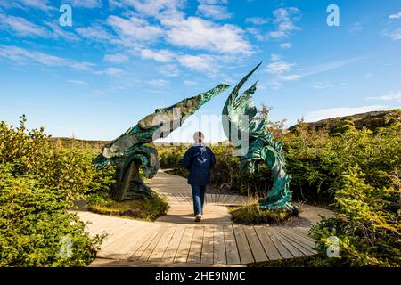 Das Treffen von zwei Winden Sculture in L'Anse aux Meadows National Historic Site, Great Northern Peninsula, Neufundland, Kanada. (MR) Stockfoto