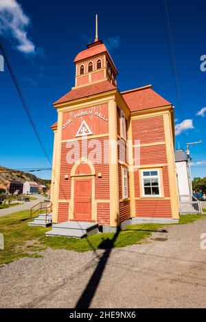 The Parish Hall, Trinity, Bonavista Peninsula, Neufundland, Kanada. Stockfoto