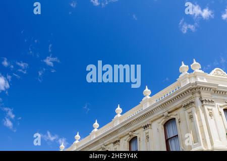 Architektonische Details des viktorianischen Zeitalters Criterion Hotel im historischen viktorianischen Viertel von Oamaru, Neuseeland Stockfoto