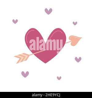 Cupids Pfeil im Herzen. Flaches Element im Valentinstag-Design. Vektor-Illustration von niedlichen Herzen. Stock Vektor