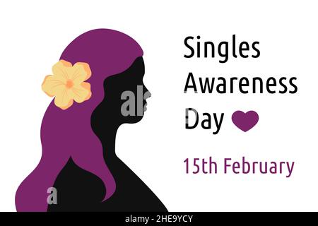 Singles Awareness Day 15. Februar. Vektordarstellung. Urlaub von Alleinstehenden. Silhouette von allein Frau. Stock Vektor