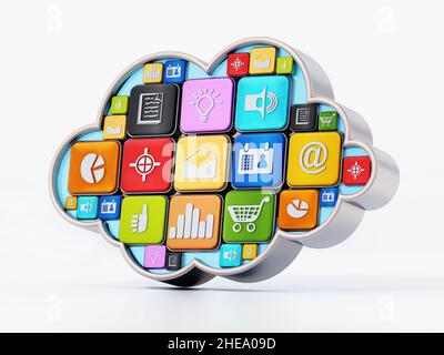 Generische Smartphone-Apps in Cloud-Form. 3D Abbildung. Stockfoto