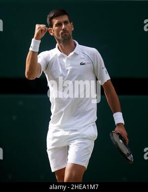 Aktenfoto vom 11-07-2021 von Novak Djokovic. Der weltweit führende Tennisspieler Novak Djokovic hat im Vorfeld der Australian Open eine Berufung gegen eine Entscheidung gewonnen, ihm ein Visum vor dem Federal Circuit Court of Australia zu verweigern. Ausgabedatum: Montag, 10. Januar 2022. Stockfoto