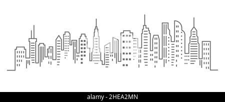 Stadtumriss Panoramalandschaft. Durchgehende einzeilige Gebäudezeichnung. Wolkenkratzer Silhouette. Minimalistische Vektordarstellung. EPS 10 Stock Vektor