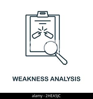 Symbol „Schwachstellenanalyse“. Linienelement aus der Sammlung zur Unternehmensentwicklung. Symbol für lineare Schwachstellenanalyse für Webdesign, Infografiken und mehr. Stock Vektor